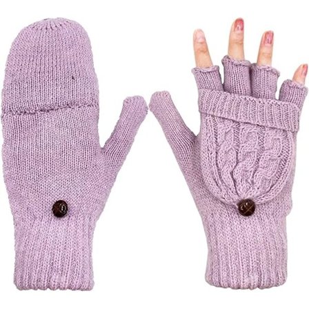 Dam Vinterhandskar Varma Ullstickade Konvertibla Fingerlösa Vantar