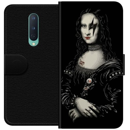 Yhteensopiva Lompakkokotelo OnePlus OnePlus 8 Mona Lisa rocktähti mustalla taustalla ja tähtimeikillä, kapinallinen vääntö kuuluisasta taideteok