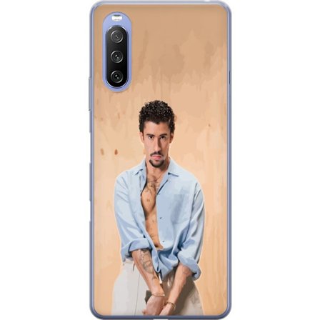 Yhteensopiva Puhelinkuori Sony Xperia 10 III Lite Bad Bunny Super Bowl-inspiroima grafiikka, jossa NFL-trofe ja San Franciscon silta urheilusuunnittel