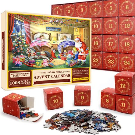 Puslespil julekalender 2025, 1008 puslespilsbrikker 24 dages jule-nedtællings julekalendere-puslespil SD14