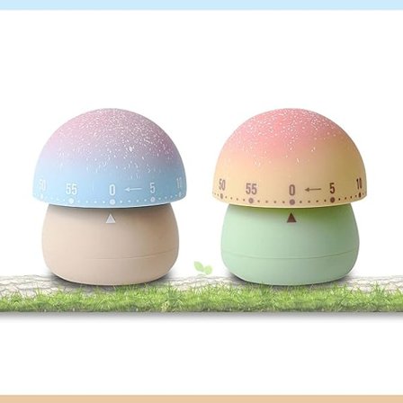 2 Pak Sød Køkken Timer, 100% Mekanisk Æg Timer til Børn, 60 Minutters Optræk Timer til Madlavning/Læse/Sport. (Svampe)