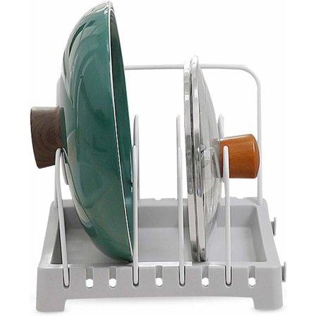 Grydeunderlag, lågholder, grydelågsorganisator, Fremstillet af PP + ståltråd, holdbar, U-formet støtte, justerbar, til grydelåg, kasserolle (1 stk, 