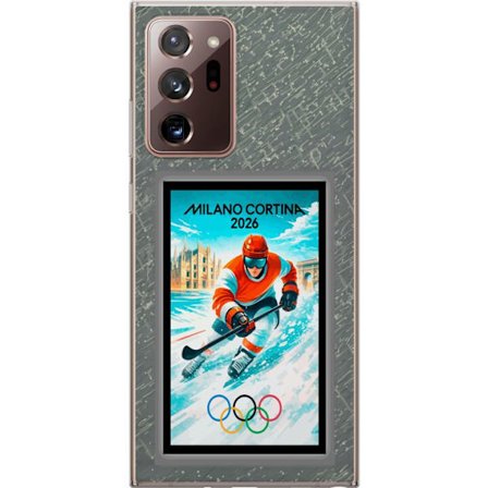 Kompatibel Mobilcover til Samsung Galaxy Note20 Ultra Curling illustration med spillere og sten på isen, Milano Cortina 2026, snedækkede stænk og o