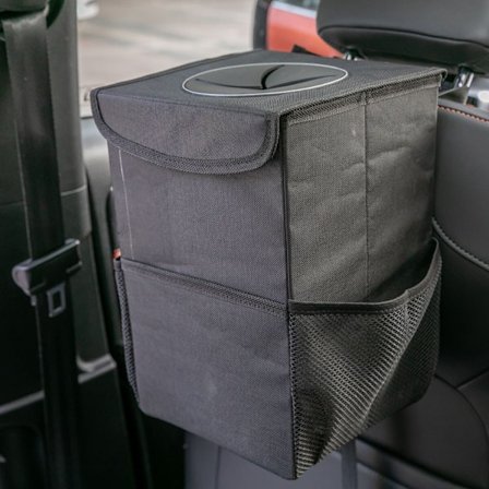 Bil Søppelbøtte med Lokk - Hengende Bil Søppelpose med Oppbevaringslommer Sammenleggbar og Bærbar, Lekkasjesikker Bilorganisator