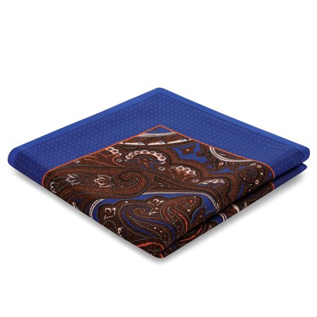 Elegio | Double-Sided Blue and Brown Floral Patterned Silk Pocket Square for Men - Patterned Pocket Squares