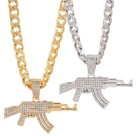 Hip Hop rostfritt stål Ak-47 Gun Tag hänge pistol halsband unisex S925 Silvercharm män hänge halsband titan rostfritt stål Ak47 halsband( grå