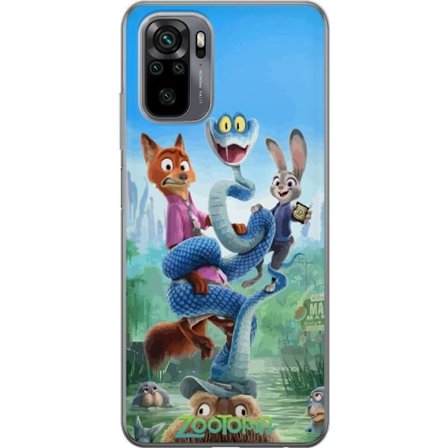 Kompatibelt Mobildeksel til Xiaomi Xiaomi Redmi Note 10 Zootopia inspirert animert plakat med rev kanin og slange fargerikt eventyr humor og familieve