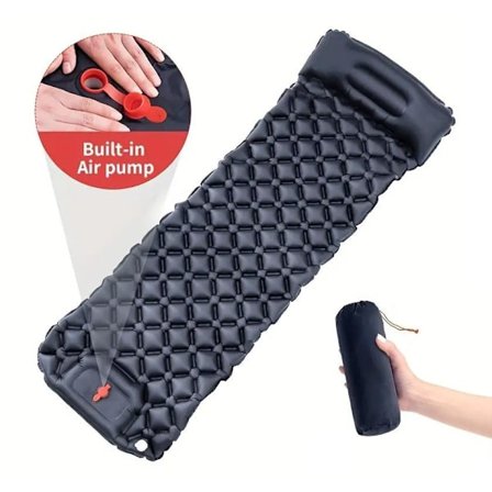 Luftmadrass Ultralett oppblåsbar luftmadrass for camping innebygd pumpe Black—max