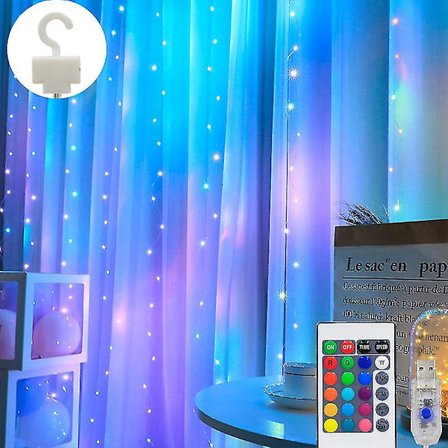 16 farger Rgb Symphony gardinlysstreng fjernkontroll USB fargeskiftende dekorativt lys-3 størrelser