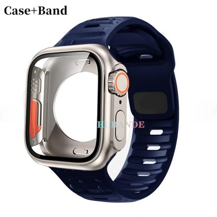 Silikonarmband + fodral till Apple Watch 44mm 45mm 41mm 40mm skärmskydd ändra till Ultra för iWatch Series 8 7 SE 6 5 3 7 royal blue-Ti Series456 SE 
