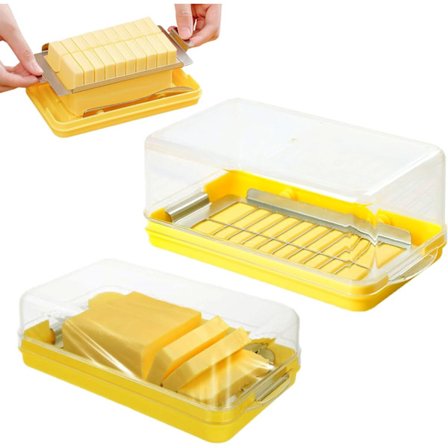 Smørboks - smørboks med låg - Smørskærer - Rektangulær smørboks - Indbygget skærer - Velegnet til smørbeholder - Med tætsluttende låg -...