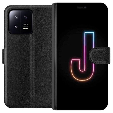 Kompatibelt Lommeboketui til Xiaomi Xiaomi 13 Minimalistisk neonbokstav J i fargeskiftende lys mot svart bakgrunn