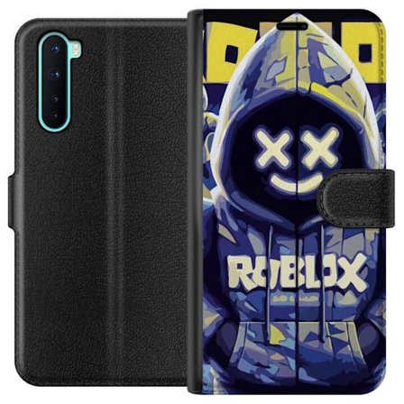 Kompatibelt Lommeboketui til OnePlus OnePlus Nord Blågul Roblox hettegenserfigur med minimalistisk neonstil og masket ansikt, moderne spillillustrasj