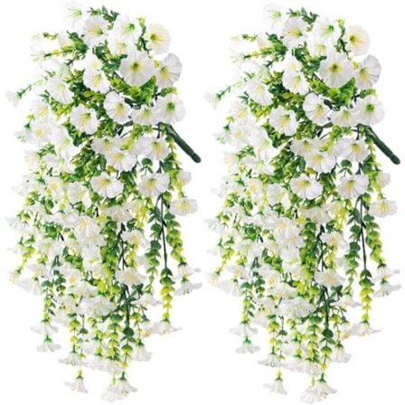 2-pakning UV-bestandige hengende kunstige blomster - Blomst for dagen-ranker 75 cm, naturtro for hage- og hjemmedekorasjon, hvit