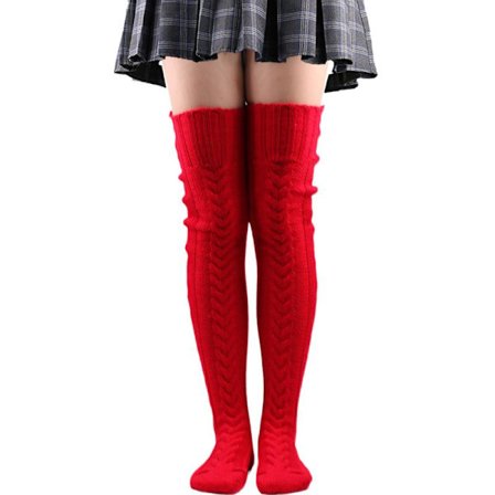 Lårhøje Strømper Varme Over Knæ Ekstra Lange Strikkede Strømper Efterår Vinter Uld Benvarmere Strømper Til Kvinder Piger Rød Red_jar Red