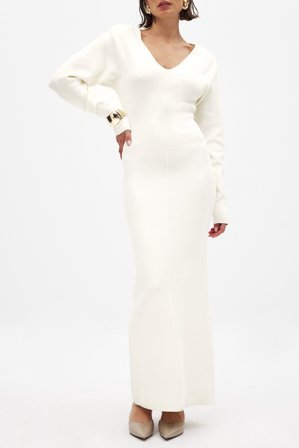 Handpicked x NA-KD Gestricktes Maxikleid - Langärmlige Maxikleider - OffWeiß - XS (EU 32)