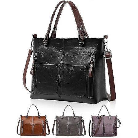 Vintage læder skuldertaske til damer, vandtæt tote taske med stor kapacitet, crossbody taske til kvinder med flere lommer