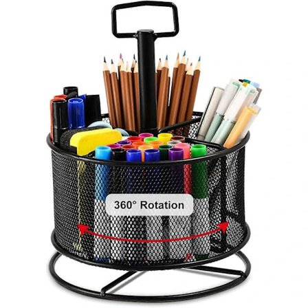 Skrivebordsorganisator i netting, 360-graders roterende multifunksjonell pennholder, 4 roms skrivebordsorganisator for kontorrekvisita, 