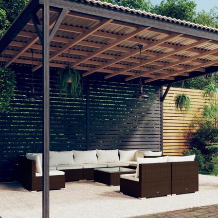 Vidaxl Loungegrupp För Trädgården M. Dynor 10 Delar Konstrotting Brun