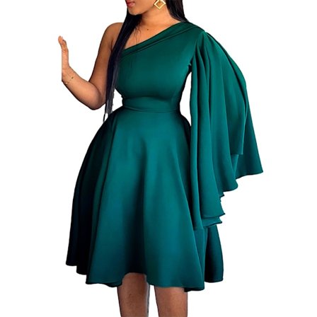 Kvinders Diagonal hals flæret ærme kjole Cocktail Party Kjole,Gr