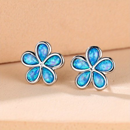 Söta örhängen i blomform med opaldekoration, koppar, 18K guldpläterade, utsökt present till kvinnor