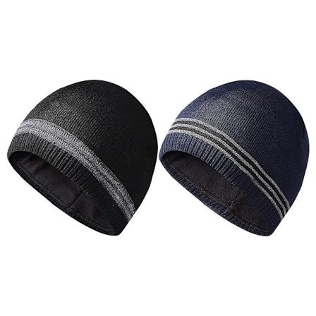 Vinterhue til mænd - Beanie-hue - Varm og blød - Foret hue til kvinder - Sort+sort