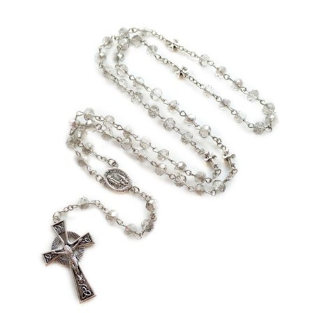 Harmaa Crystal Rosary Kaulakorut Pitkä ristiriipus Naisten helmillä uskonnollisia koruja