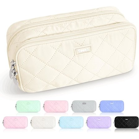 Stort penalhus, ekstra stor penalhus med 8 rum, penalhus med bred åbning, blødt quiltet penalhus med lynlås