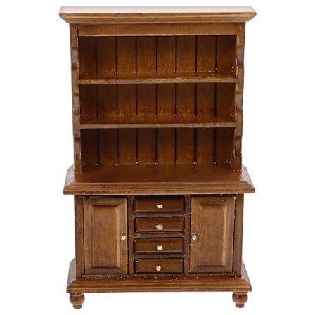 Miniature bogreol dukkehus møbler mini hus møbler skab små møbler dekoration (1:12 skala) (16.4X10.4X4CM, brun)