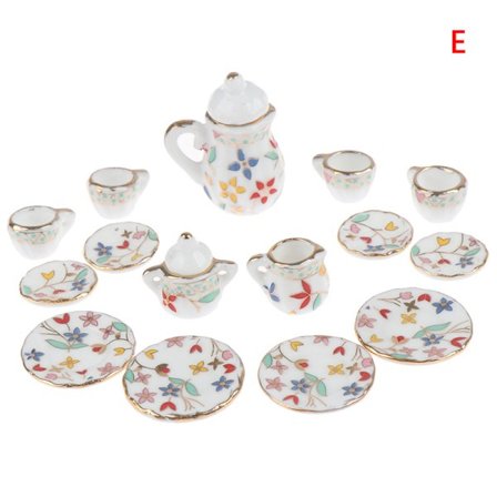 IC 1:12 dockhus miniatyr 17st porslin tekopp set chintz flo E