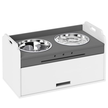 Forhøjet hundeskålsstativ med opbevaring, 2 skridsikre skåle