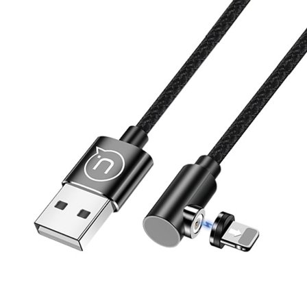 USAMS USB-A/Lightning-kabel 1m vinklad magnetisk U54 svart/svart SJ444USB01 (US-SJ444)