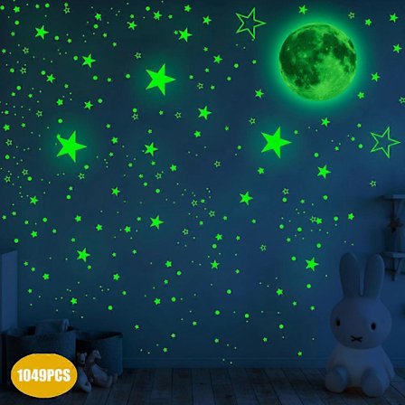 1049 stk. grønt lys: måne+stjerne kombination 20cm Selvlysende stjerner, fluorescerende klistermærke lyspunkter, fluorescerende klistermærker til din 