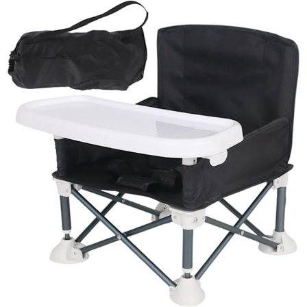 Bærbar Barnestol, Foldbar barnestol, Siddemøbler til børn – Foldbart Design, Med Aftagelig Madbakke, Sort