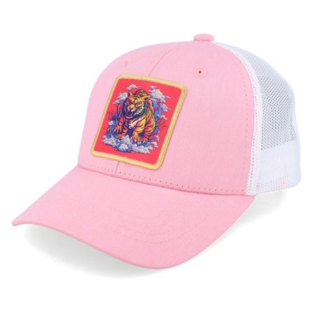 Kiddo Cap - Rosa trucker Caps - Kids Tiger On Clouds Patch Pink/White Trucker @ Hatstore