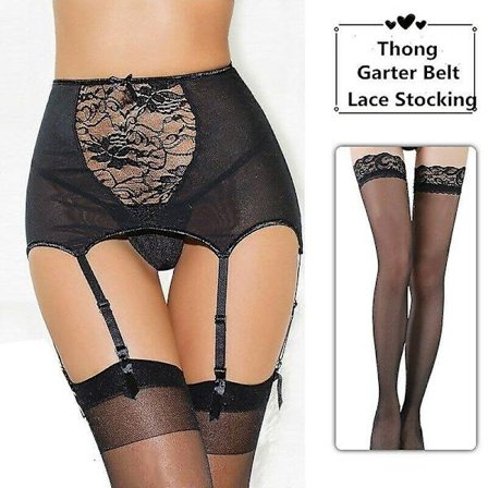 Sexiga underkläder i spets för damer, hög midja, strumpebandshållare, set med strumpor i stora storlekar - Perfet