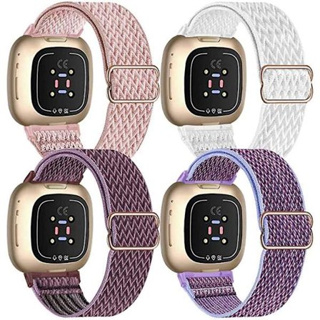 4-delt elastisert nylonrem kompatibel med Fitbit Versa 3 / Fitbit Sense, justerbar elastisk stoff smartklokke sport