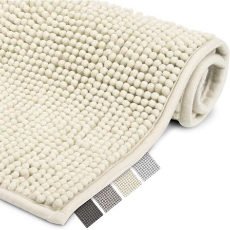 Absorberende og sklisikker baderomsmatte 80x50 cm - Natur Chenillematte Egnet for gulvvarme - Myk baderomsmatte for bad, dusj, toalett og badekar