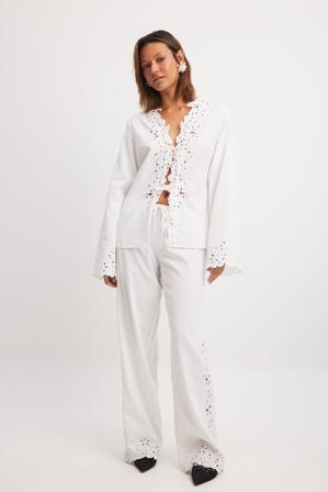 Larissa Mills x NA-KD Embroidery Pants - Pantalons d'été - Blanc - EU 36