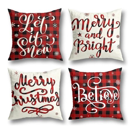 Sæt med 4 Julepuderbetræk Festlig Ferie Dekoration til Hjem Sofa Sofa Puder