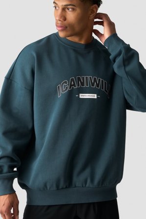 ICANIWILL - Everyday Relaxed Crewneck Print Dark Dusty Teal - Heren - sportkleding van ICIW