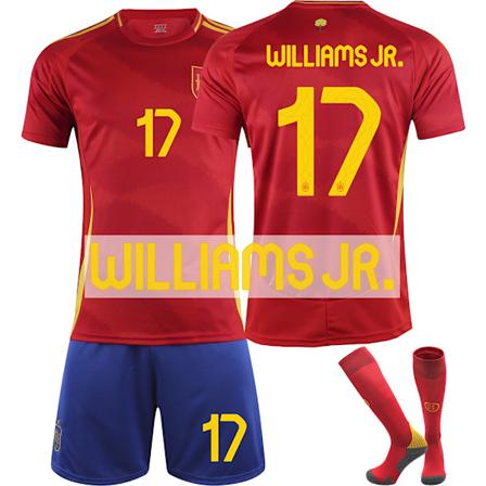 2024 UEFA EM Barnfotbollströja Kit Spanien Hemma Nr.17 Williams JR. With socks XL