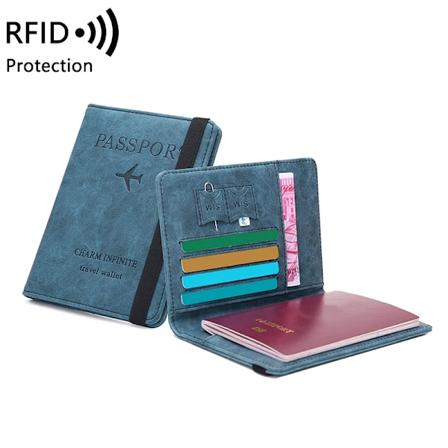 RFID-skyddande borste passväska biljett dokumentförvaringsväska enkel mode kortväska multifunktionell resepasshållare Blue