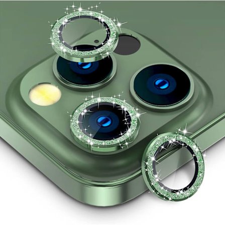 Grønn glitter bakre kamerabeskytter kompatibel med iPhone 13 Pro og iPhone 13 Pro Max, [aluminiumslegering], full dekning og 9H hardhet 