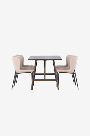 Venture Home - Spisegruppe Kaseindon med 4 stole Modesto - Brun - Spisebordssæt 4 personer - Fra Homeroom