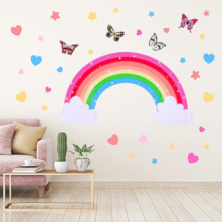 Regnbue Wall Decals Fjernelse Stjerne Sommerfugl Hjerte Wall Sticker Akvarel Stjerne Regnbue Wall Sticker