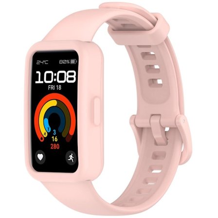 Silikoniranneke Huawei Band 10 NFC säädettävä hihna kellon kehyksen kanssa - Pinkki