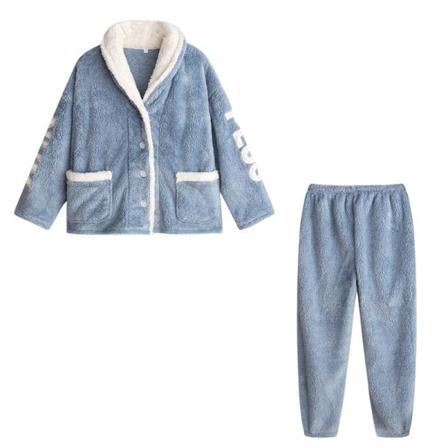 Varm Coral Velvet Pyjamas Kvinnor Höst Vinter Pyjamas Kostym Par Hem Kläder Blue XXL