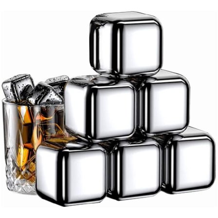 6-pack - Iskuber i rostfritt stål - Whiskey Ice Stones, 6-pack återanvändbara metalliskuber
