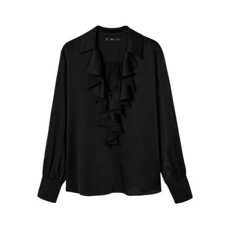 Mango Ruffled neck Bluse Sort, Dame